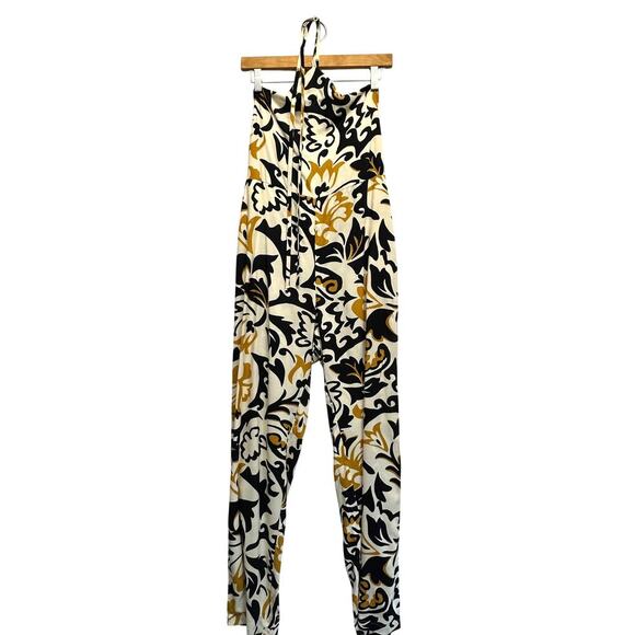Sanctuary Women Tie Halter Maxi Romper Beige Black Gold 2 Boho Festival Resort - Picture 1 of 9